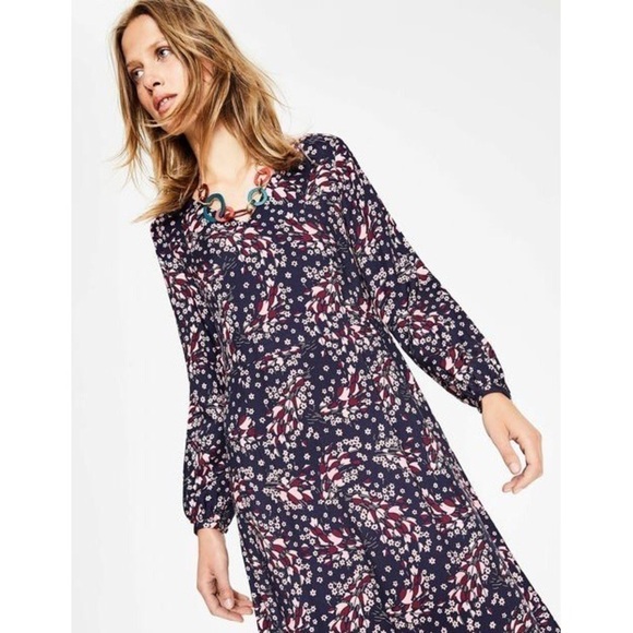 C012 Boden Easy Midi Dress - Navy Autumnal Leaves - Picture 4 of 11